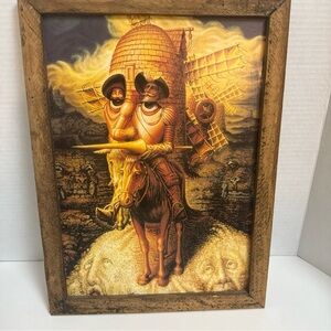 Vintage Style Don Quixote Art Print in Brown Frame